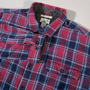 LL Bean Flannel Shirt Jacket Mens XL Red Plaid Fleece Lined Traditional Fit